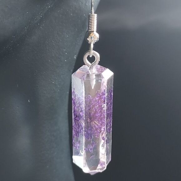 PURPLE DANDELOIN GEO DANGLE EARRINGS - Picture 8 of 10